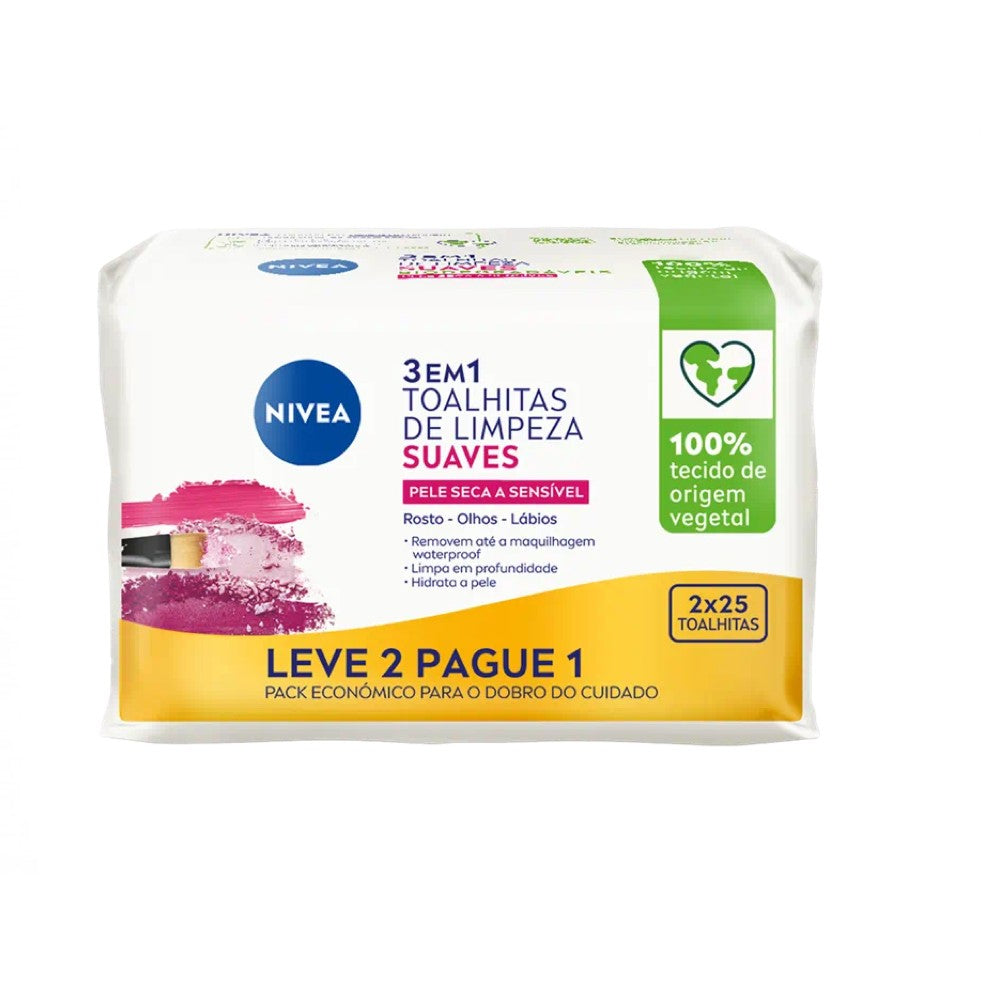 مناديل تنظيف لطيفة قابلة للتحلل الحيوي 3 في 1، عبوتان × 25 وحدة